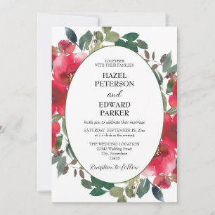 Invitation Elégante aquarelle Rouge Rose Floral Mariage