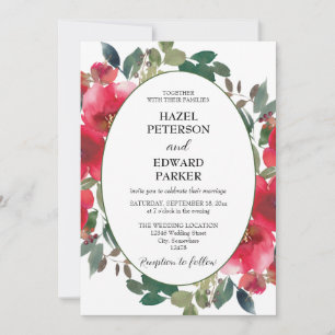 Invitation Elégante aquarelle Rouge Rose Floral Mariage
