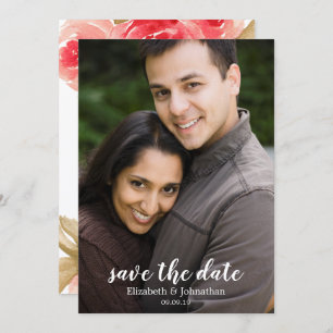 Invitation Elégante aquarelle Rouge Rose Mariage Enregistrer 