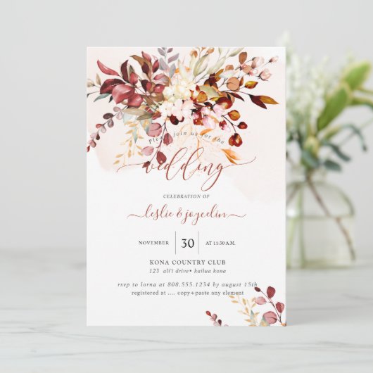 Invitation Elégante aquarelle Rustique Automne Eucalyptus (Debout devant)