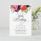 Invitation Elégante aquarelle rustique florale 80e anniversai (Debout devant)