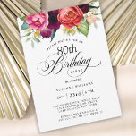 Invitation Elégante aquarelle rustique florale 80e anniversai<br><div class="desc">Cette merveilleusement féminine et rustique boho style 80e anniversaire invitation a une somptueuse palette de couleurs riches en terre cuite, pêche profonde, rouge bordeaux, violet, turquoise et jaune. Les éléments botaniques d'aquarelle élégants ont un charme biologique d'inspiration nature et font pop l'invitation avec style. Élégant script de calligraphie épelle le...</div>