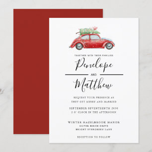 Invitation Elégante aquarelle Rustique voiture Mariage de Noë