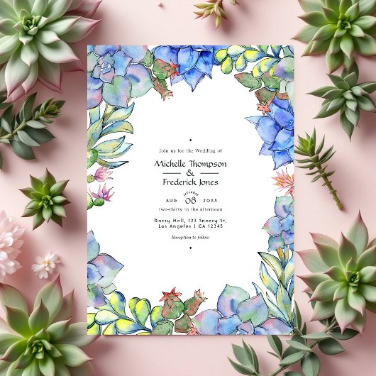 Invitation Elégante aquarelle Succulent et Mariage floral