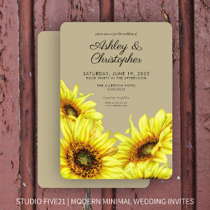 Invitation Élégante aquarelle Sunflower Mariage kaki