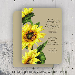 Invitation Élégante aquarelle Sunflower Mariage kaki