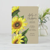 Invitation Élégante aquarelle Sunflower Mariage kaki (Debout devant)
