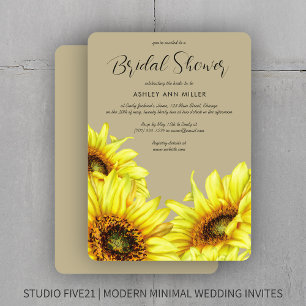 Invitation Élégante aquarelle Sunflower Wedding shower kaki