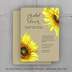 Invitation Élégante aquarelle Sunflower Wedding shower kaki