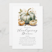 Invitation Elégante aquarelle Thanksgiving Dîner (Devant / Derrière)