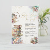 Invitation Elégante aquarelle thé fête fille or rose bébé s (Debout devant)