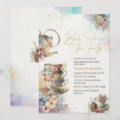 Invitation Elégante aquarelle thé fête fille or rose bébé s (Devant / Derrière)