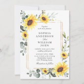 Invitation Elégante aquarelle tournesol Eucalyptus Mariage (Devant)
