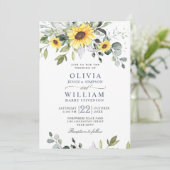 Invitation Elégante aquarelle tournesol Eucalyptus Mariage (Debout devant)