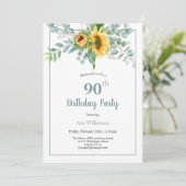 Invitation Elégante aquarelle tournesol floral 90e anniversai (Debout devant)
