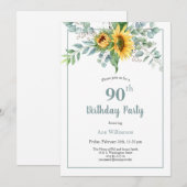 Invitation Elégante aquarelle tournesol floral 90e anniversai (Devant / Derrière)
