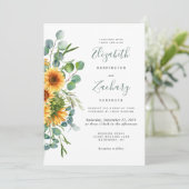 Invitation Elégante aquarelle tournesol Mariage Eucalyptus (Debout devant)