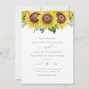 Invitation Elégante aquarelle tournesol Mariage floral