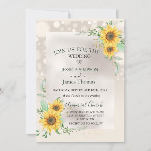 Invitation Elégante aquarelle tournesols (Devant)