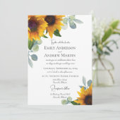 Invitation Elégante aquarelle tournesols Mariage vert (Debout devant)