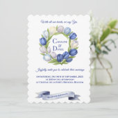 Invitation Elégante aquarelle Tulipe Mariage de couronne bleu (Debout devant)