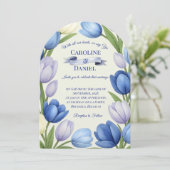Invitation Elégante aquarelle Tulipe Mariage de couronne bleu (Debout devant)