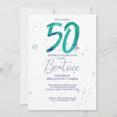 Invitation Elégante aquarelle Turquoise 50e fête d'anniversai (Devant)