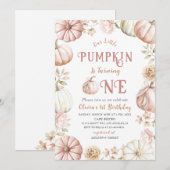 Invitation Elégante aquarelle Un 1er Citrouille anniversaire  (Devant / Derrière)