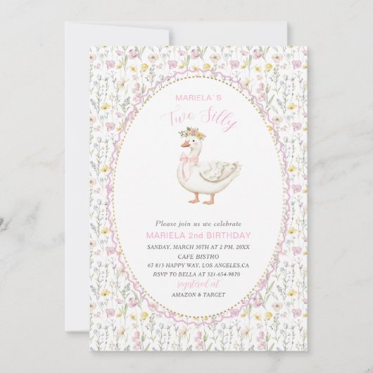 Invitation Elégante aquarelle Un 2 Anniversaire oie bête B (Devant)