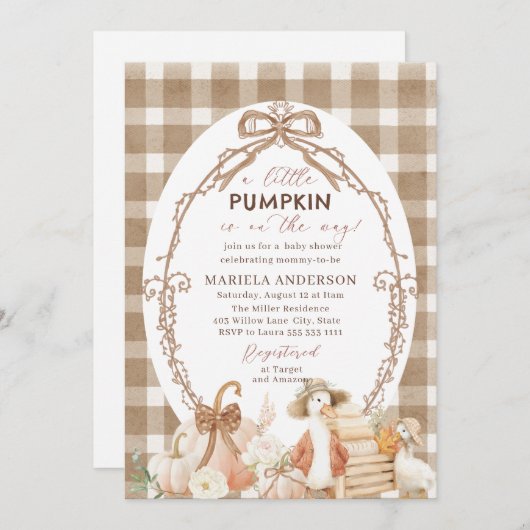 Invitation Elégante aquarelle Un petit citrouille est Invitat (Devant / Derrière)