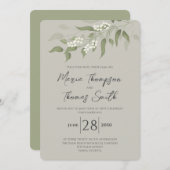 Invitation Elégante aquarelle verdure Feuille Sage vert (Devant / Derrière)