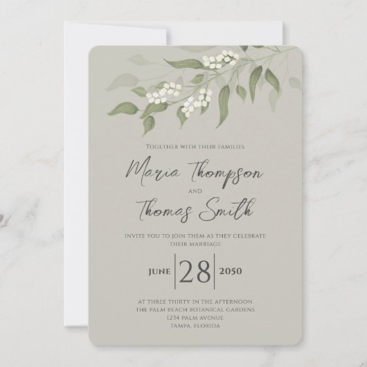 Invitation Elégante aquarelle verdure Feuille Sage vert (Devant)