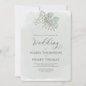Invitation Elégante aquarelle Vert Eucalyptus Feuille Foliage (Devant)