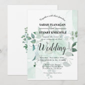 Invitation Elégante aquarelle vert Fleurs Mariage (Devant / Derrière)