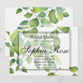 Invitation Elégante aquarelle vert verdure botanique (Devant / Derrière)