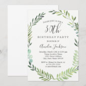Invitation Elégante aquarelle verte 30e anniversaire (Devant / Derrière)