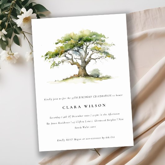 Invitation Elégante aquarelle verte Chêne Arbre Anniversaire