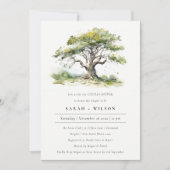 Invitation Elégante aquarelle verte Chêne Arbre Couples Douch (Devant)