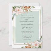 Invitation Elégante aquarelle verte et Mariage de fleurs terr (Devant)