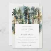 Invitation Elégante aquarelle verte Mariage forestier (Devant)