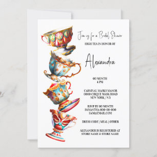 Invitation Elégante aquarelle victorienne empilé tasses haute