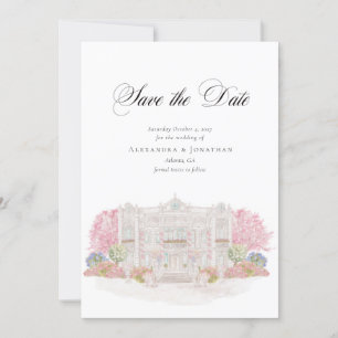 Invitation Elégante aquarelle Villa Mariage Enregistrer la da