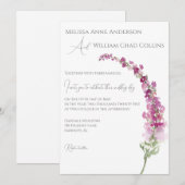 Invitation Elégante aquarelle violet Delphinium Floral (Devant / Derrière)