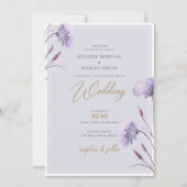 Invitation Elégante aquarelle violet et or floral boho (Devant)
