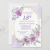 Invitation Elégante aquarelle violet florale 18e anniversaire (Devant)