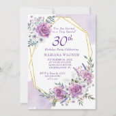 Invitation Elégante aquarelle violet florale 30e anniversaire (Devant)