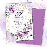 Invitation Elégante aquarelle violet florale 30e anniversaire<br><div class="desc">Elégante aquarelle violet Floral 30e anniversaire invitation à la fête avec cadre doré en joli violet et lavande roses et fleurs.</div>