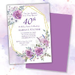 Invitation Elégante aquarelle violet florale 40e anniversaire<br><div class="desc">Elégante aquarelle violet Floral 40e anniversaire invitation à la fête avec cadre doré dans de jolies roses et fleurs violets et lavande.</div>