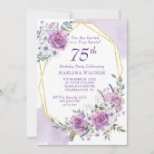 Invitation Elégante aquarelle violet florale 75e anniversaire (Devant)