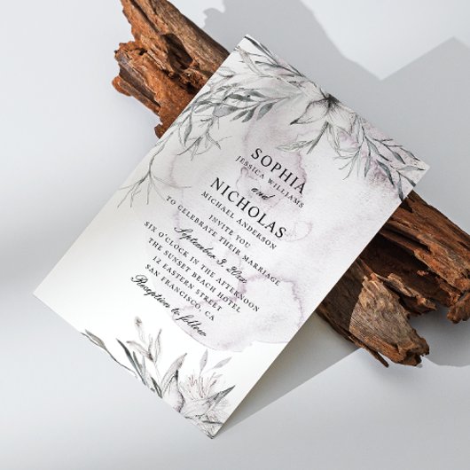 Invitation Elégante aquarelle violet foncé mariage